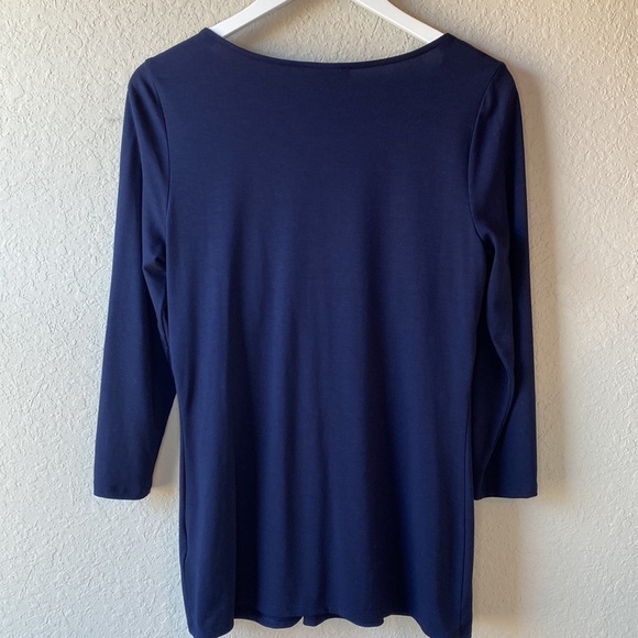 WHBM Blue Beaded V Neck Top Size Medium - Picture 10 of 13